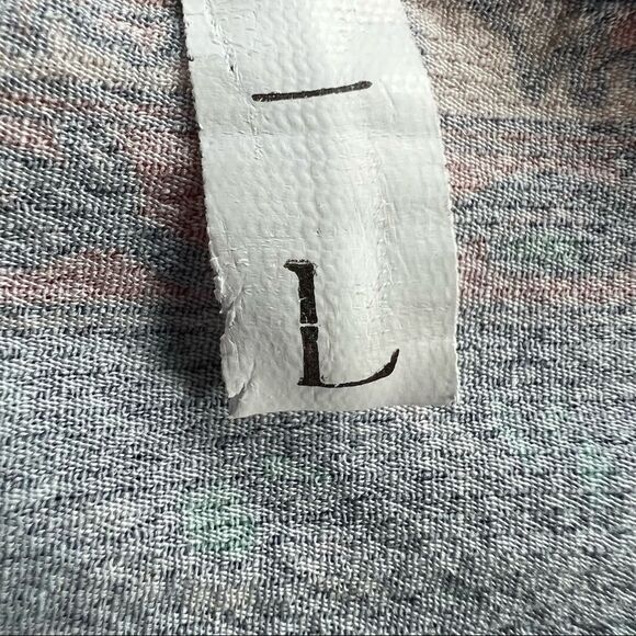 Boho Peasant Blue Long Sleeve Keyhole Tie Peplum Blouse Size Large - Picture 6 of 9